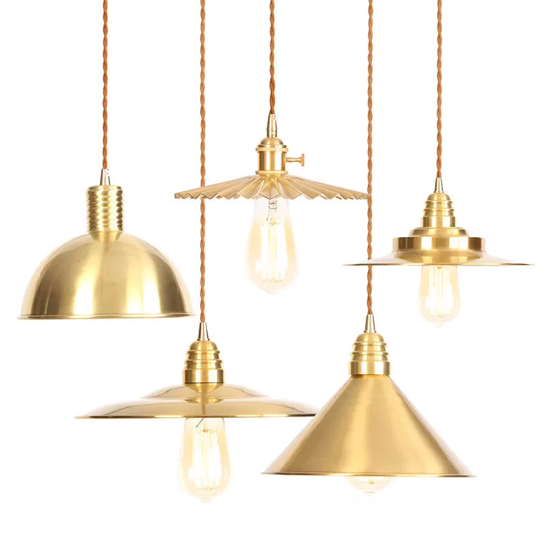 Plat finition en or en fer Plat / bol / cône Shade Bulb Bulb Éclairage d'éclairage de suspension