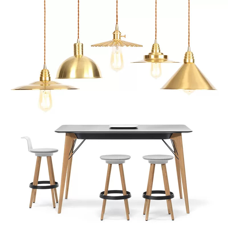 Plat finition en or en fer Plat / bol / cône Shade Bulb Bulb Éclairage d'éclairage de suspension