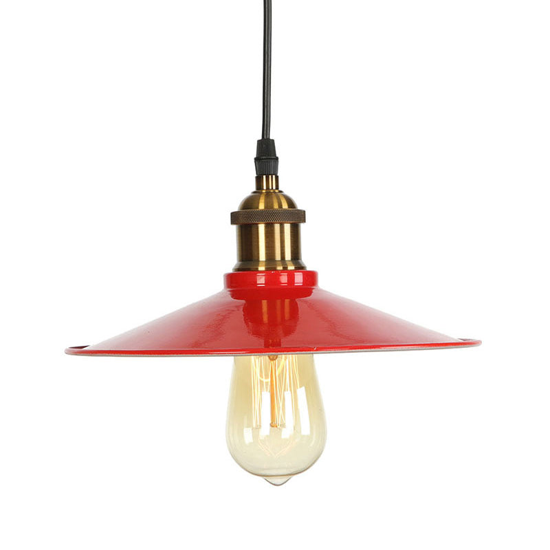 Red 1 Bulb Pendant Light Kit Loft Style Iron Saucer Shade Hanging Ceiling Light for Living Room, 8.5"/10"/14" W