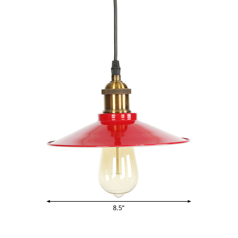 Red 1 Bulb Pendant Light Kit Loft Style Iron Saucer Shade Hanging Ceiling Light for Living Room, 8.5"/10"/14" W