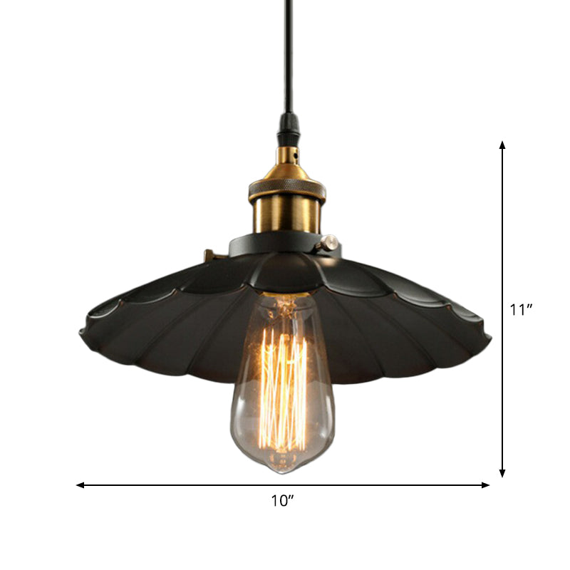 Floral Shade Beer Bar Drop Pendant Industrial Metallic 1 Head Black Plafond Suspension Lampe, 10 "Largeur