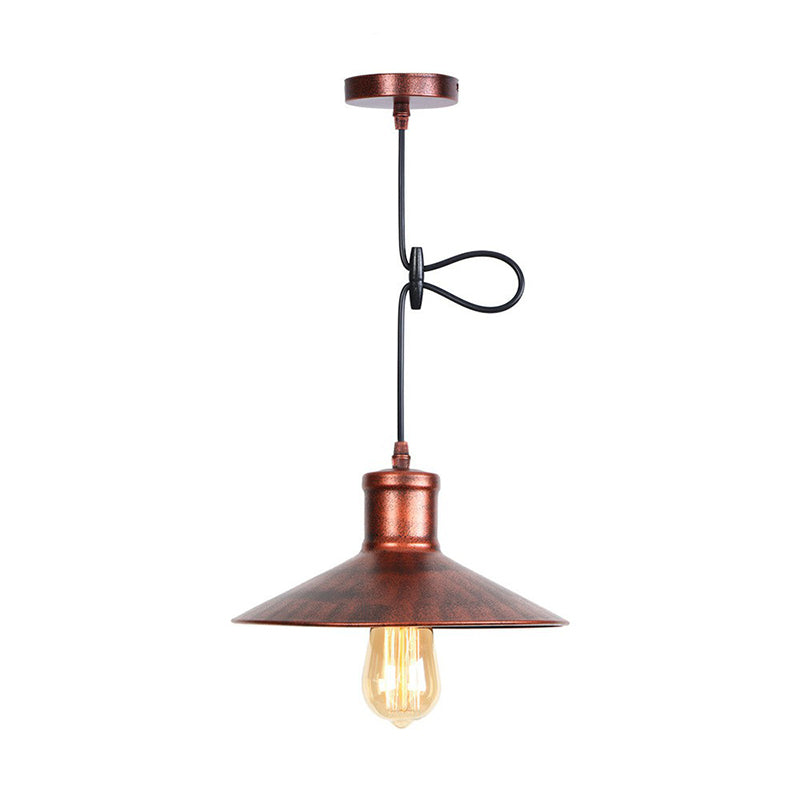 Cone Shade/Caged Dining Room Pendant Light Rural Metallic 1-Light Black/Rust Ceiling Suspension Lamp