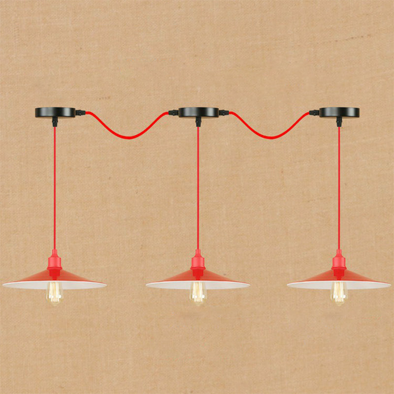 Éclairage de suspension de soucoupe rouge Métal de salon 1/3 têtes Swag Pendant Light