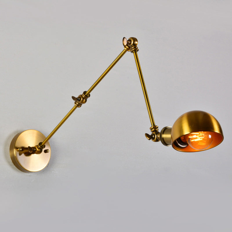 Ajuste de 3 articulaciones de la pared de hierro de 3 articulaciones Vintage 1 Luz de montaje de pared de estudio de bombilla con sombra de domo en oro