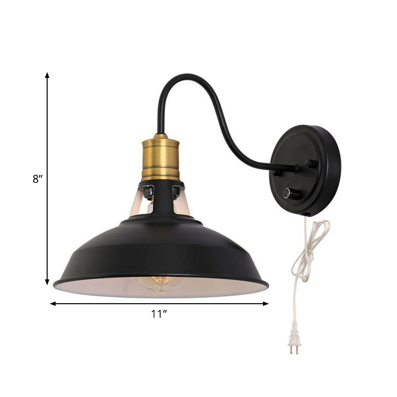 Single Metal Wall Lamp Fixture Farmhouse Black Barn Kitchen Plug-in Wall Mounted Light with Vented Socket