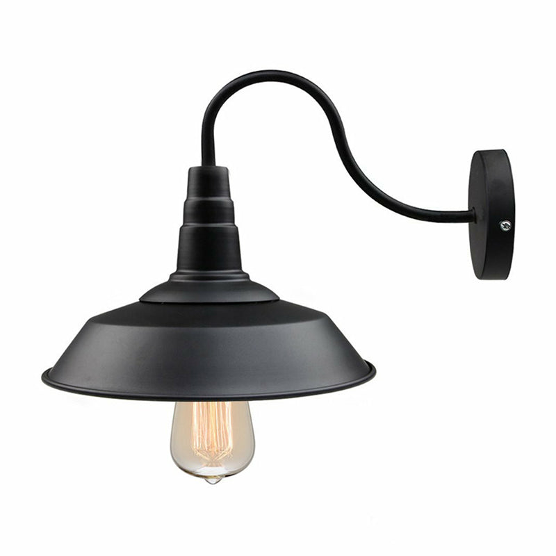 Black Finish 1 Head Wall Light Fixture Rural Iron Barn Wall Mount Lamp with Gooseneck Arm
