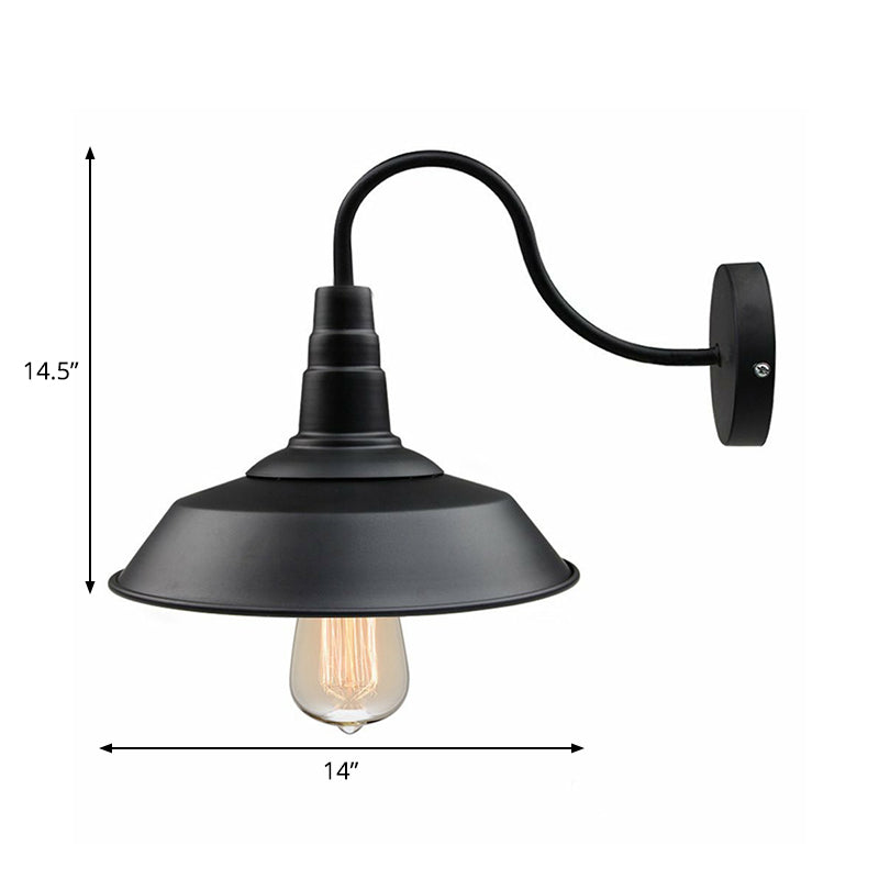 Black Finish 1 Head Wall Light Fixture Rural Iron Barn Wall Mount Lamp with Gooseneck Arm