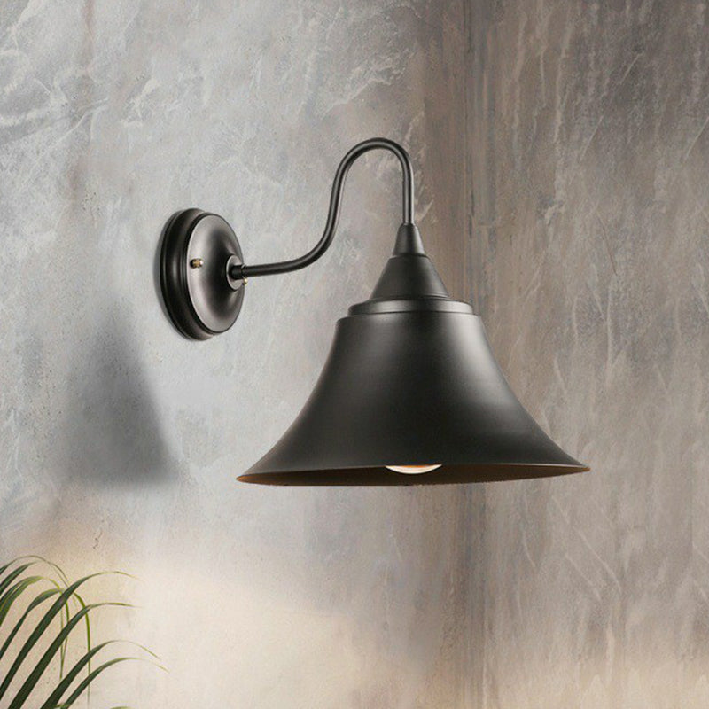 Single-Bulb Bell Shade Wall Lamp Farmhouse Black Iron Gooseneck Wall Mounted Light Fixture