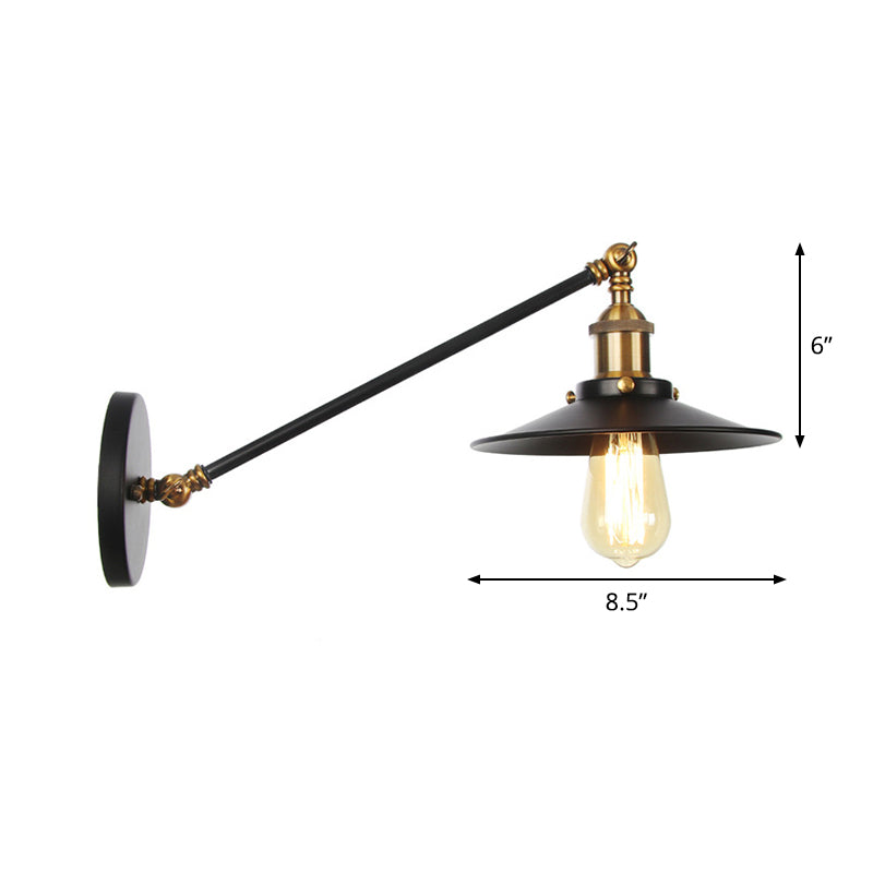 Horn/Flared/Scalloped Kitchen Wall Light Rustic Iron Single-Bulb Black Swing Arm Wall Lamp Fixture