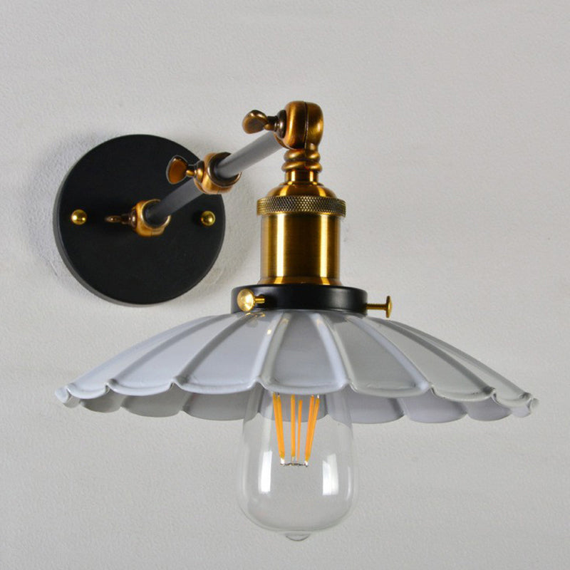 Scalloped Iron Wall Reading Lamp Loft 1 Bulb 8"+8"/12"+12" W Bedroom Wall Light with 2-Joint Adjustable Arm in Black/White-Brass