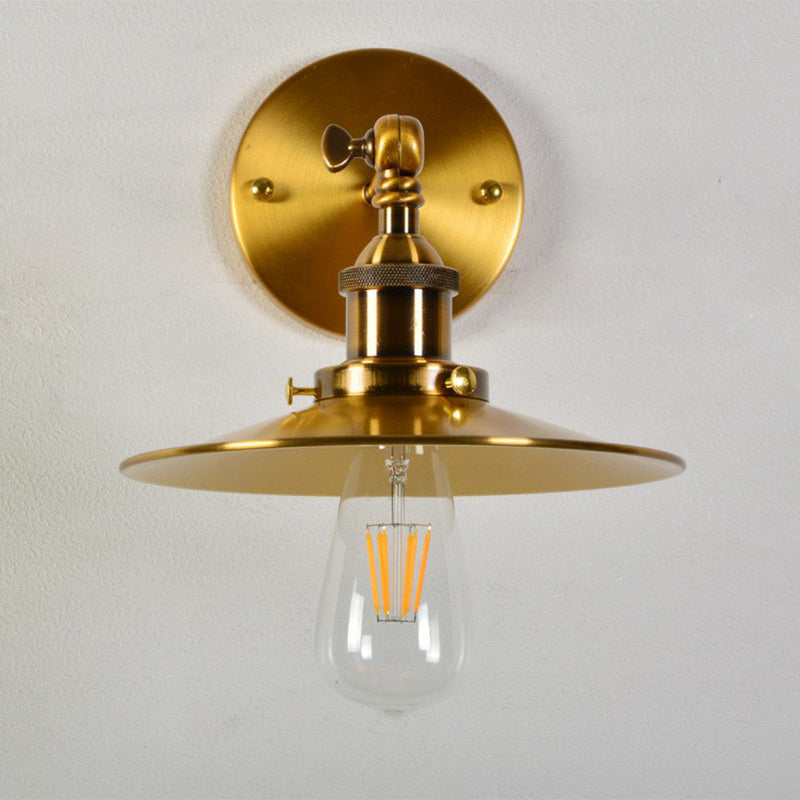 Gold Rotating Saucer Wall Light Fixture Industrial Metal 1-Light Dining Room Wall Mounted Lamp