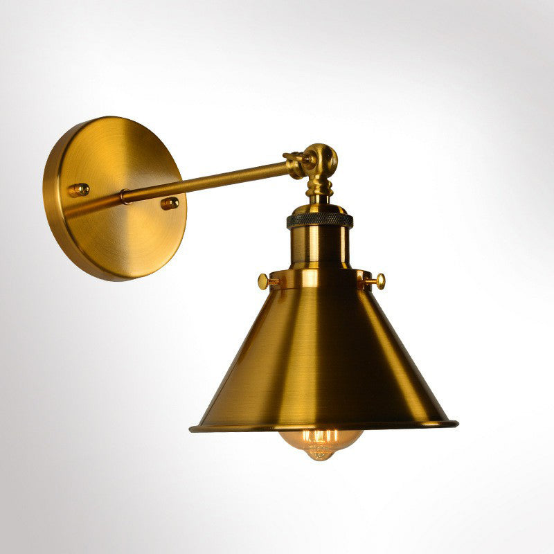 Antique Cone-Shape Swivelable Wall Light Single-Bulb Metal Wall Mount Light Fixture in Gold