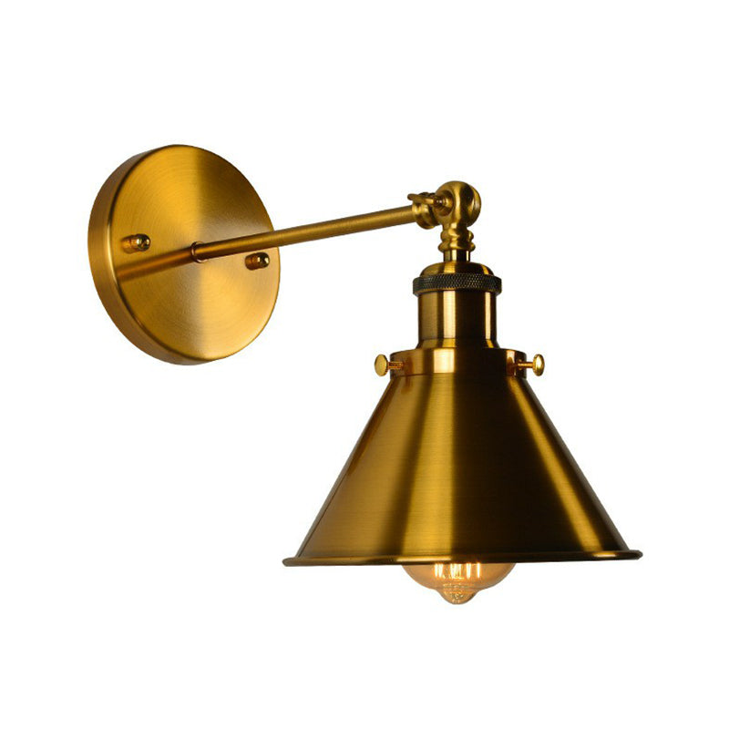 Antique Cone-Shape Swivelable Wall Light Single-Bulb Metal Wall Mount Light Fixture in Gold