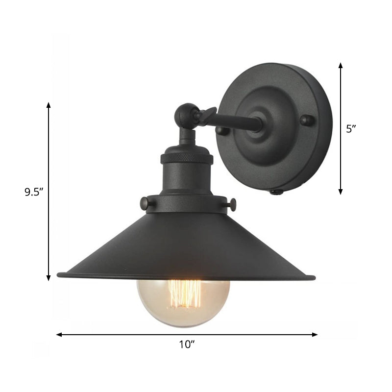 Black 1 Bulb Rotatable Wall Light Vintage Iron Cone Shade Plug-in/Plug-less Wall Mounted Lamp for Bedroom