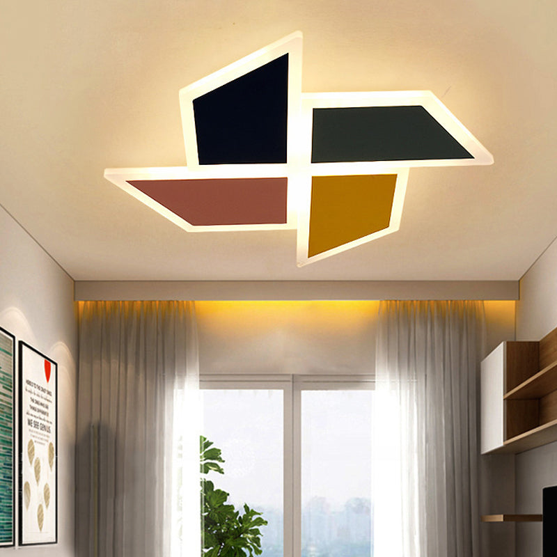 Cartoon Toy Windmill Flush Mount Light Acrylic Multi-Colored LED Ceiling Light for Study Room