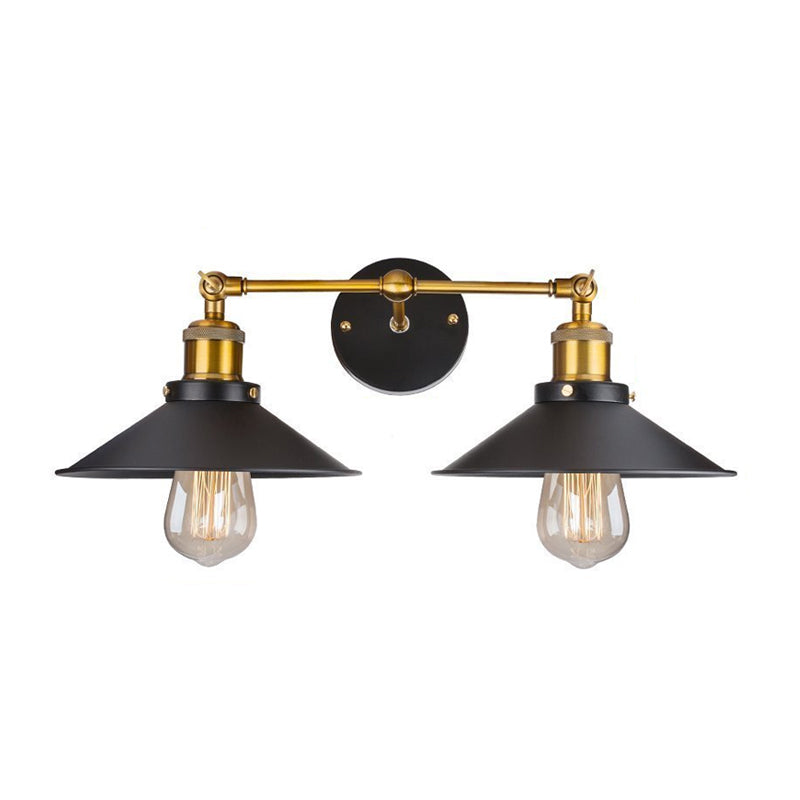 Cone Workshop Wall Light Kit Rustic Metal 1/2-Light Black Wall Mount Lamp with Rotating Brass Linear Arm
