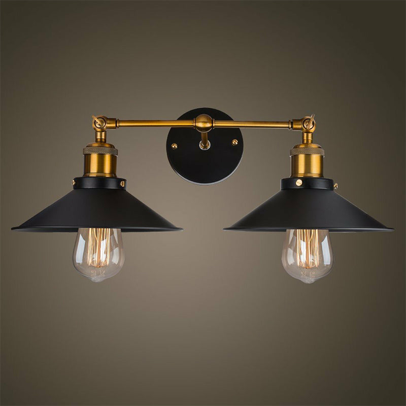 Cone Workshop Wall Light Kit Rustic Metal 1/2-Light Black Wall Mount Lamp with Rotating Brass Linear Arm