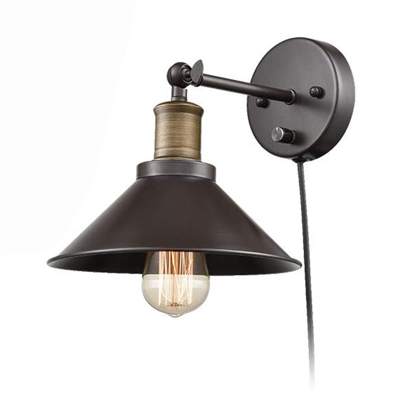 Conic Iron Wall Mounted Lighting Industrial 1/2-Head Living Room Wall Lamp Fixture with Swing Arm in Black