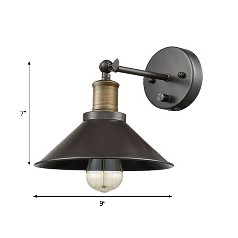 Conic Iron Wall Mounted Lighting Industrial 1/2-Head Living Room Wall Lamp Fixture with Swing Arm in Black