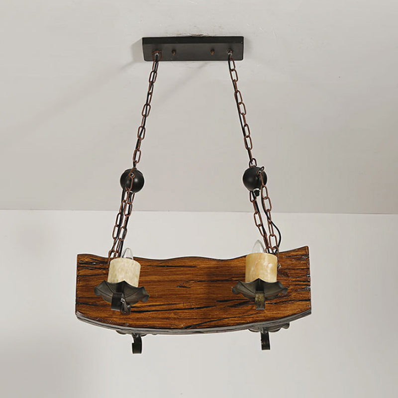 Rectangle Wood Board Island Lamp Rural 4 Bulbes Restaurant Down Lighting Pendant avec bougie en marron