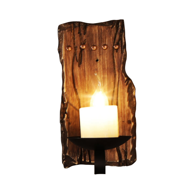 Oval/fischförmige Holzwandleuchten leichte rustikale 1 Kopfküchenwandmontierte Lampe mit Kerze/Laterne in Braun