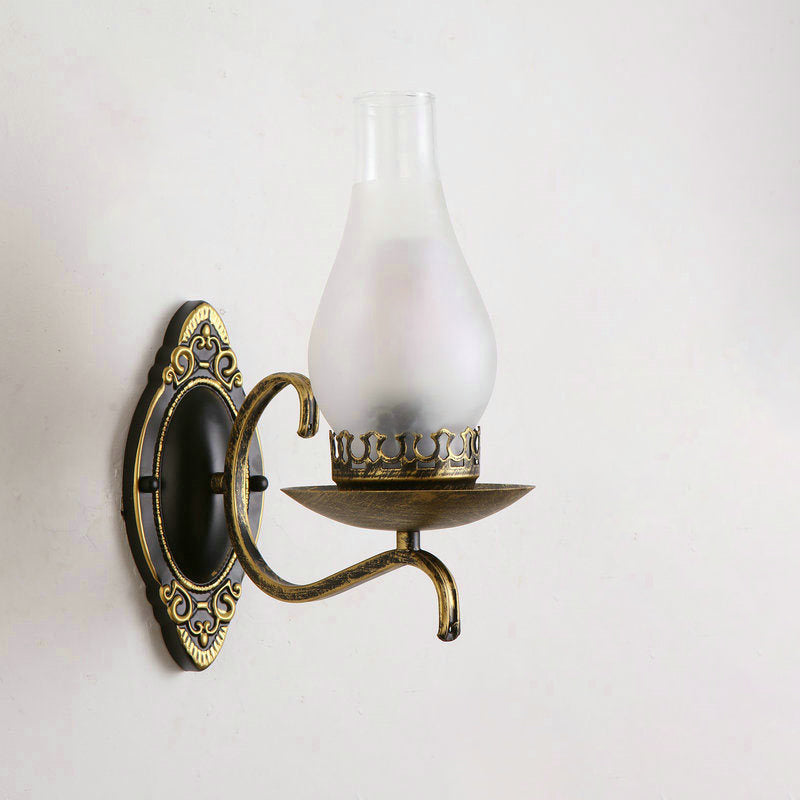Lámpara de pared de una sola bombilla Luz de pared del corredor industrial con queroseno claro/glaseado de vidrio en cobre/bronce