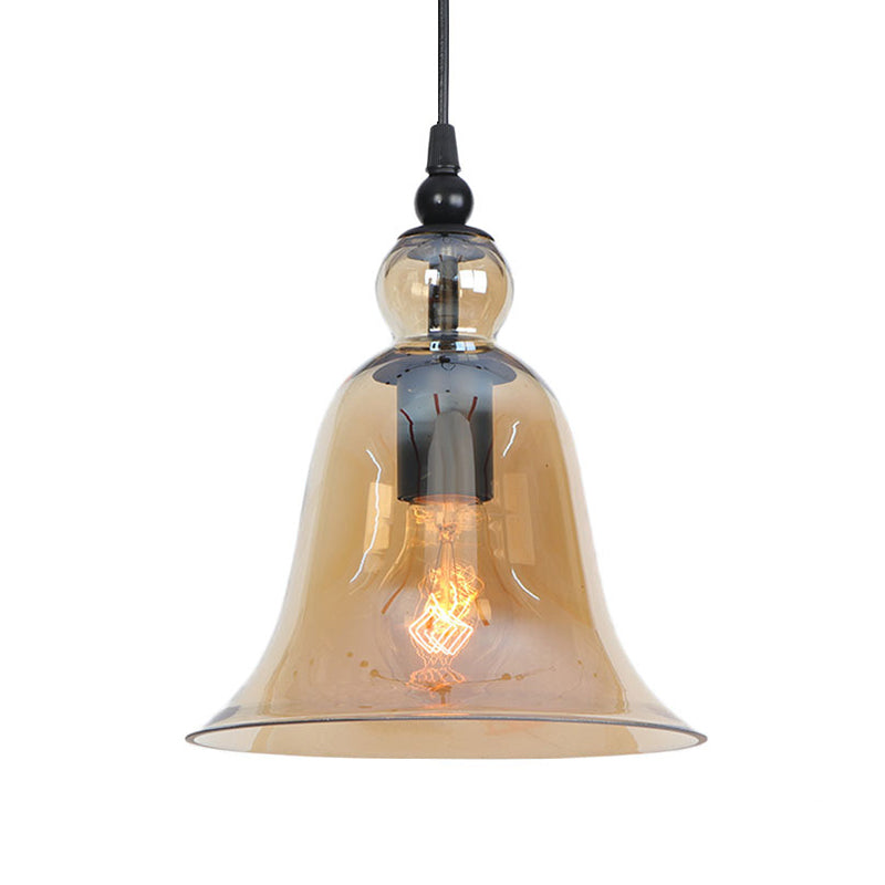 1-Light Bell Hanging Light Kit Industrial Black Smoke Grey/Amber/Clear Glass Height Adjustable Pendant Lamp
