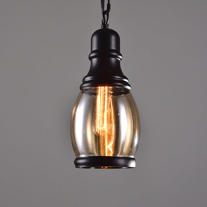 Black Globe/Bottle/Oval Drop Pendant Industrial Smoky Grey Glass 1 Head Kitchen Hanging Light Kit