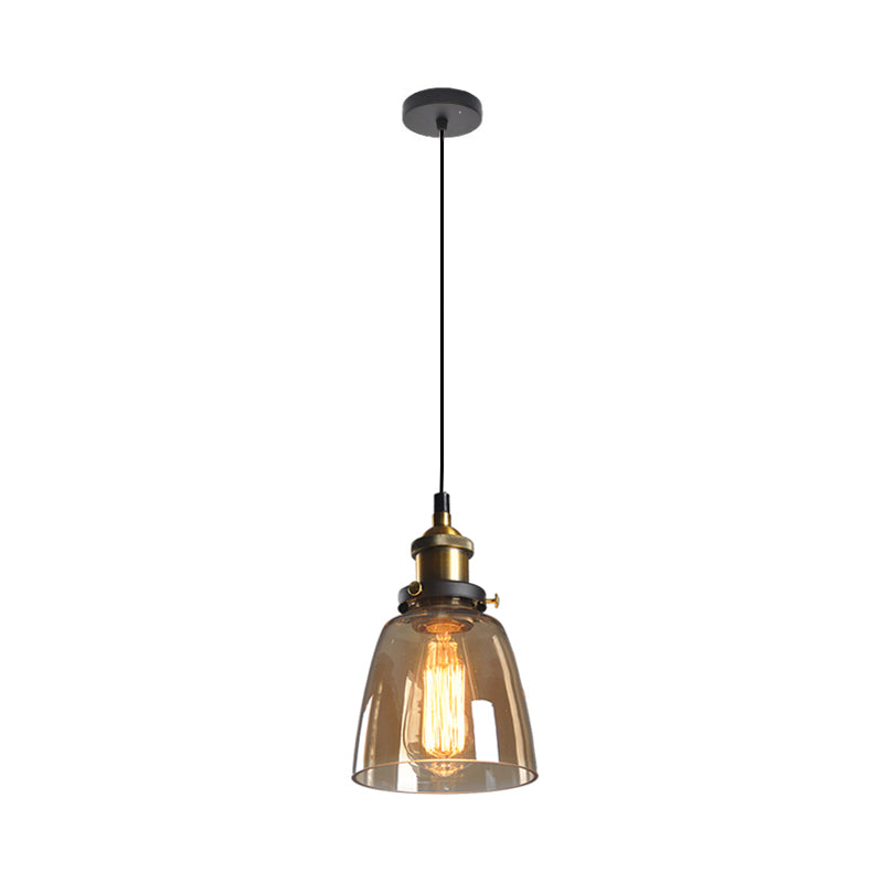 Single-Bulb Bell Pendulum Light Rustic Brass Clear/Amber/Smoke Grey Glass Hanging Pendant for Bedroom
