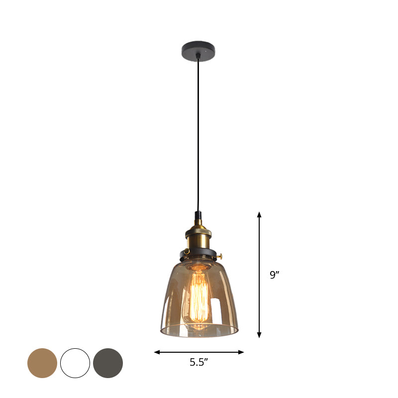 Single-Bulb Bell Pendulum Light Rustic Brass Clear/Amber/Smoke Grey Glass Hanging Pendant for Bedroom