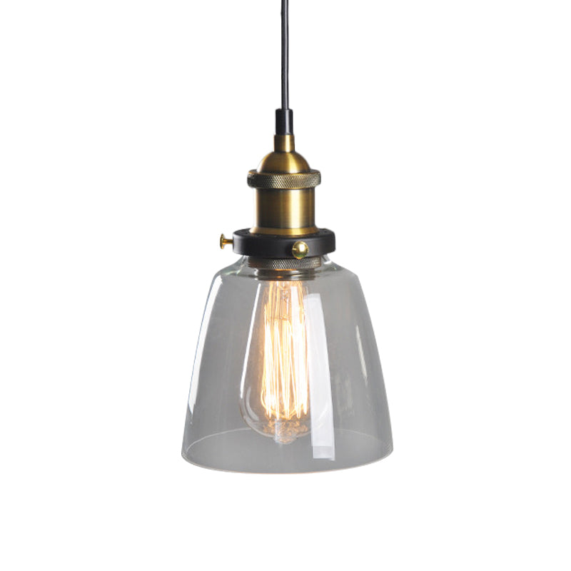 Single-Bulb Bell Pendulum Light Rustic Brass Clear/Amber/Smoke Grey Glass Hanging Pendant for Bedroom