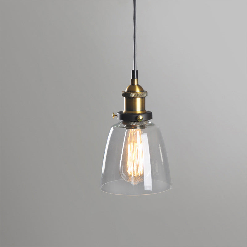 Single-Bulb Bell Pendulum Light Rustic Brass Clear/Amber/Smoke Grey Glass Hanging Pendant for Bedroom