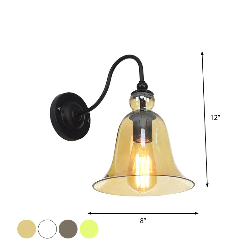 Green/Clear/Amber Glass Carillon Wall Light Loft 1 Bulb Living Room Gooseneck Wall Mounted Lamp in Black