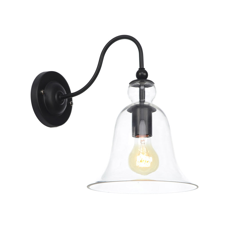 Green/Clear/Amber Glass Carillon Wall Light Loft 1 Bulb Living Room Gooseneck Wall Mounted Lamp in Black