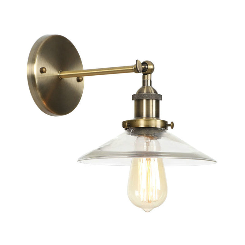 Brass Cone/Bell Swivel Shade Wall Light Industrial Clear Glass Single Dining Room Wall Mount Light Fixture