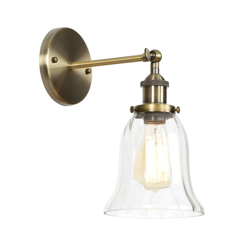 Brass Cone/Bell Swivel Shade Wall Light Industrial Clear Glass Single Dining Room Wall Mount Light Fixture