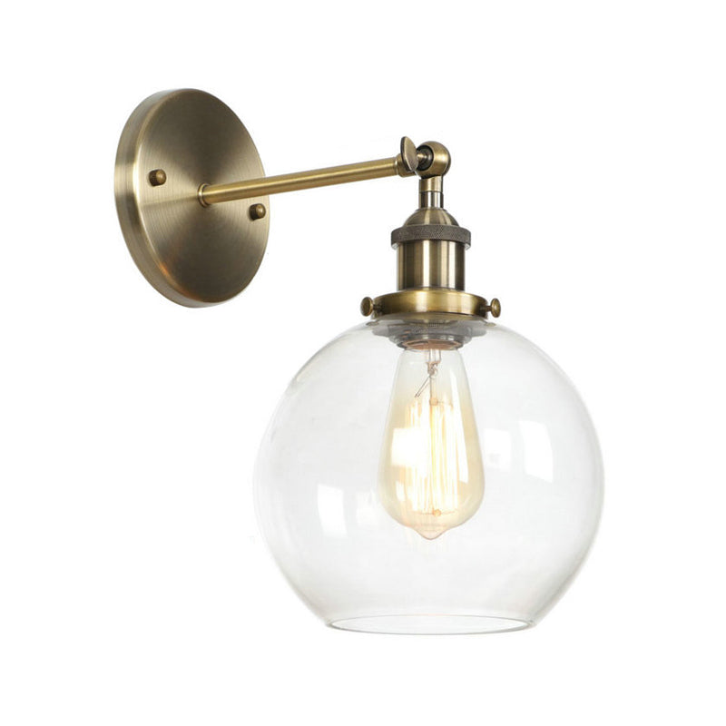 Brass Cone/Bell Swivel Shade Wall Light Industrial Clear Glass Single Dining Room Wall Mount Light Fixture