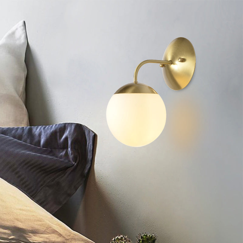 Brass 1-Light Wall Lamp Fixture Antique Frosted White Glass Tulip Shade/Cylinder Wall Mount Light with Arm