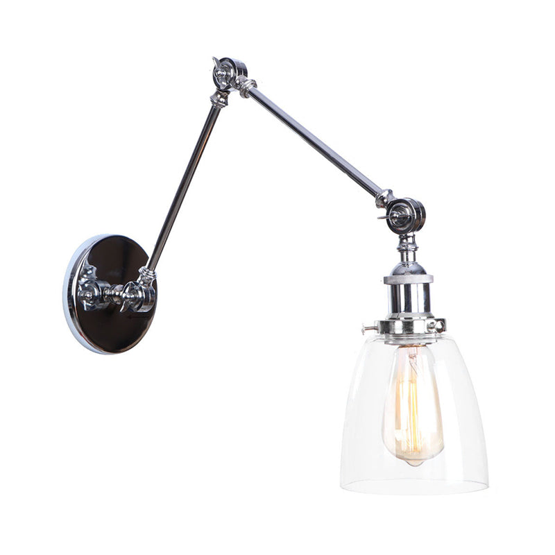 1 Head Swing Arm Wall Light Industrial Conical/Global/Bell Clear Glass Wall Mount Reading Lamp in Chrome/Rust