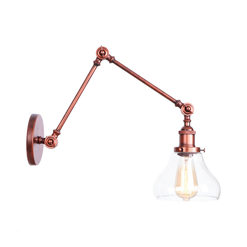 1 Head Swing Arm Wall Light Industrial Conical/Global/Bell Clear Glass Wall Mount Reading Lamp in Chrome/Rust