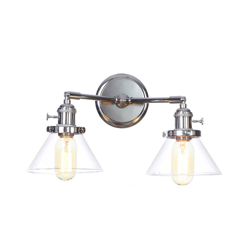 Chrome 2 Lichter Wandleuchten Industrial Style Clear Glass Globe/Cone Wall Light Kit mit welligem Arm für Korridor