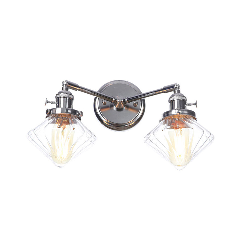 Chrome 2 Lichter Wandleuchten Industrial Style Clear Glass Globe/Cone Wall Light Kit mit welligem Arm für Korridor