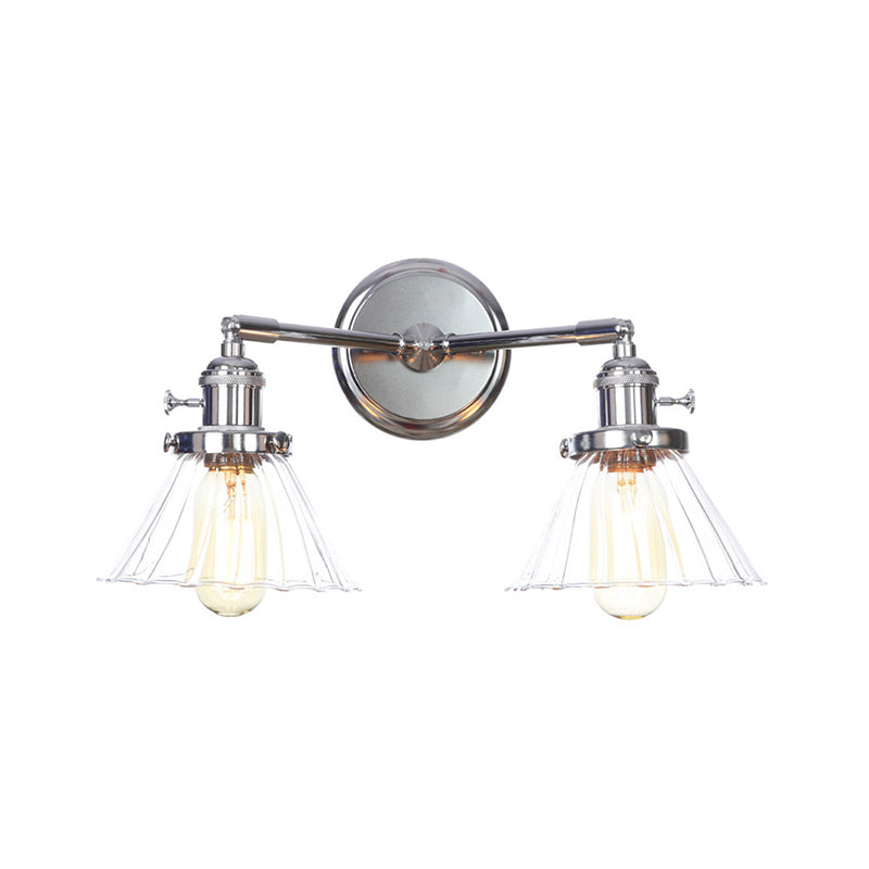Chrome 2 Lichter Wandleuchten Industrial Style Clear Glass Globe/Cone Wall Light Kit mit welligem Arm für Korridor