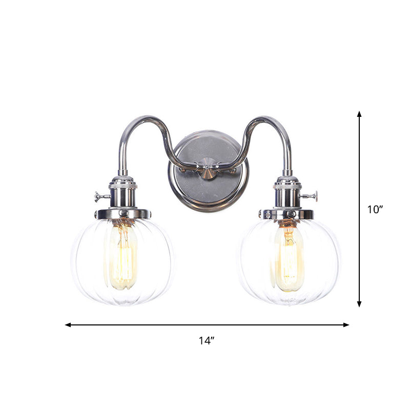 Chrome 2 Lichter Wandleuchten Industrial Style Clear Glass Globe/Cone Wall Light Kit mit welligem Arm für Korridor