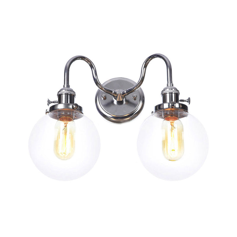 Chrome 2 Lichter Wandleuchten Industrial Style Clear Glass Globe/Cone Wall Light Kit mit welligem Arm für Korridor