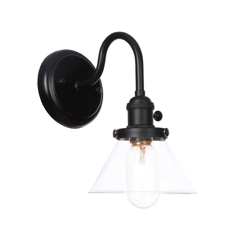 1-Licht-Schwanenhalswandlampe Vintage Küchenwandhalterung Licht mit Kugel/Diamant/Kegel klar/Bernsteinglas Schatten in Schwarz