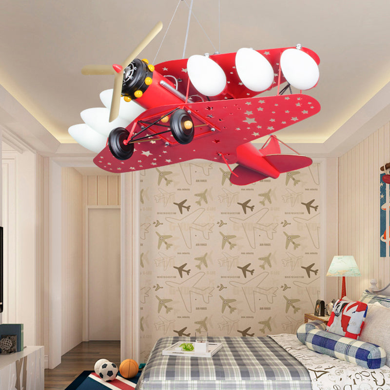 6 Bulbs Propeller Plane Suspension Light with Star Modern Stylish Metal Chandelier for Cloth Shop