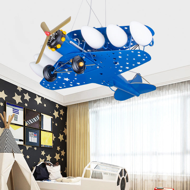 6 Bulbs Propeller Plane Suspension Light with Star Modern Stylish Metal Chandelier for Cloth Shop
