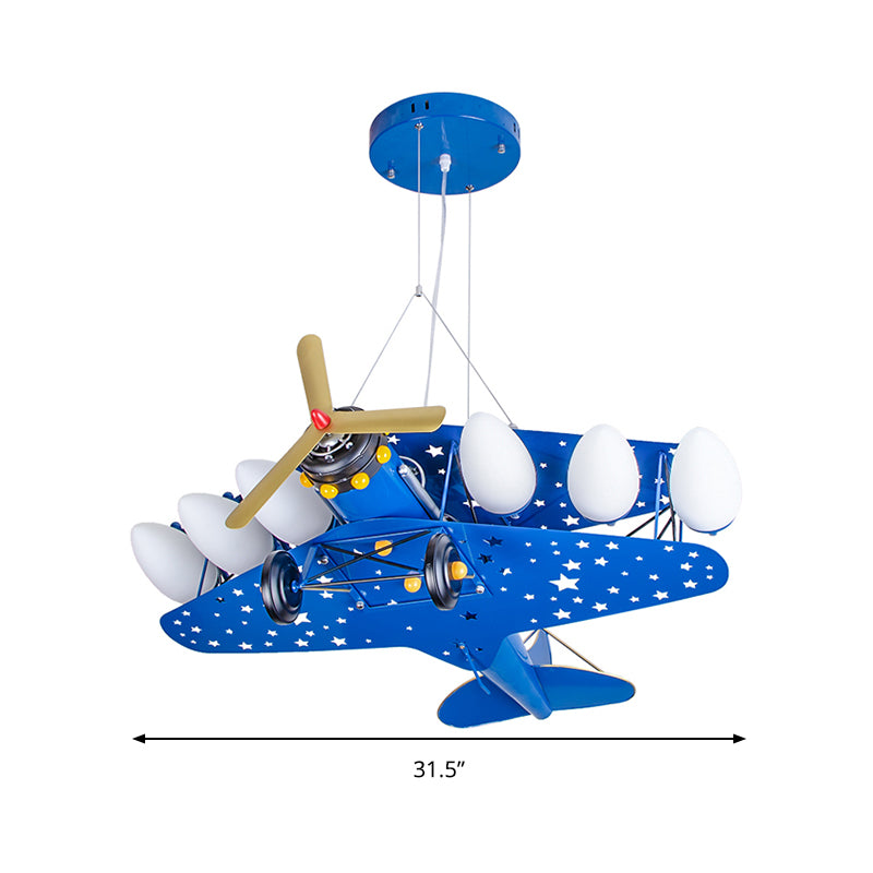 6 Bulbs Propeller Plane Suspension Light with Star Modern Stylish Metal Chandelier for Cloth Shop