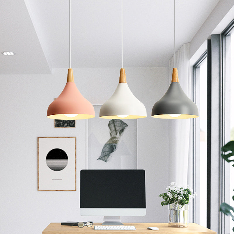 Salle à manger à l'oignon plafond pendentif métal métallique 1-Light Macaron Éclairage en suspension en blanc / rose / vert et bois